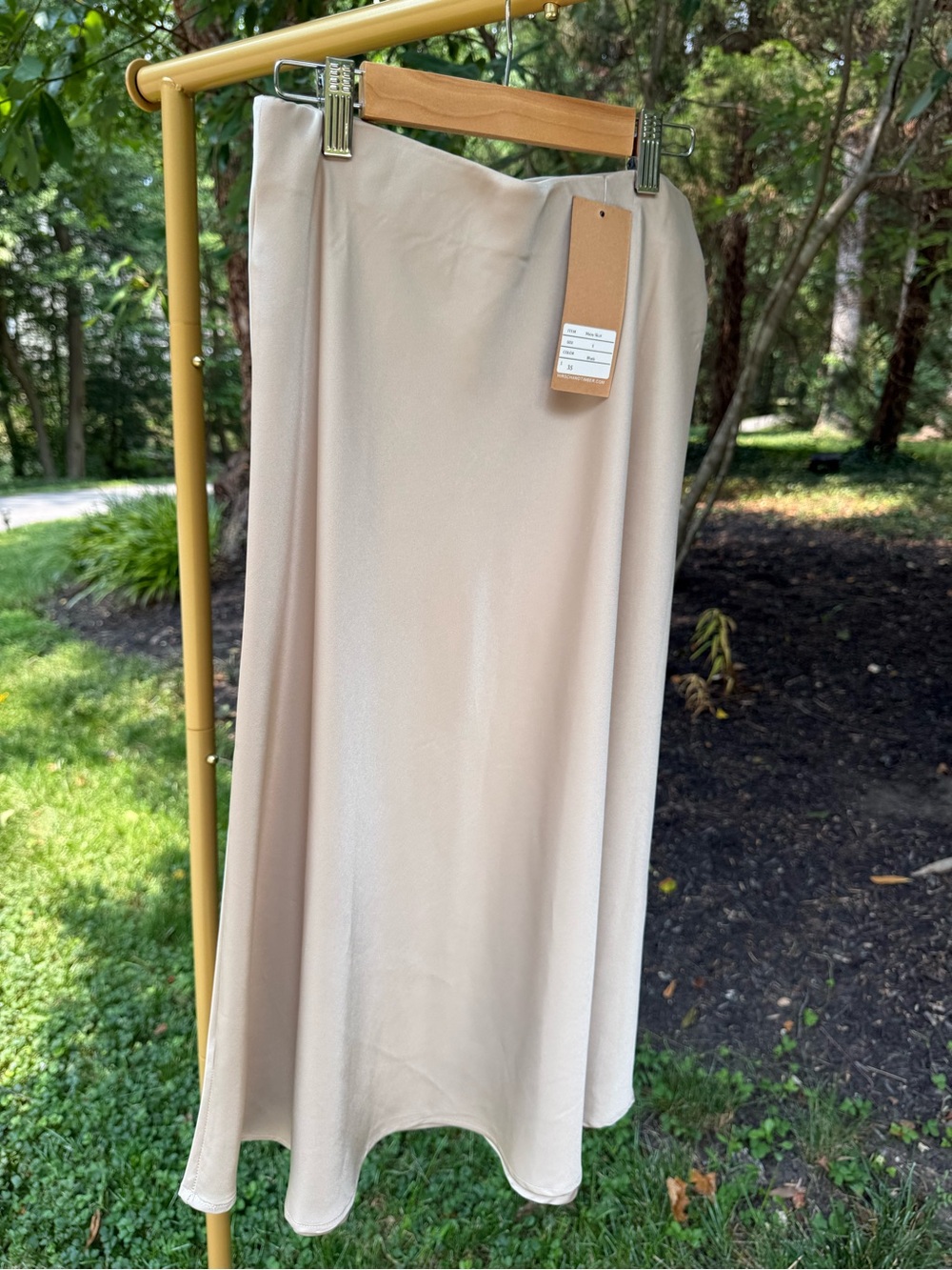 Silky Beige Midi Skirt